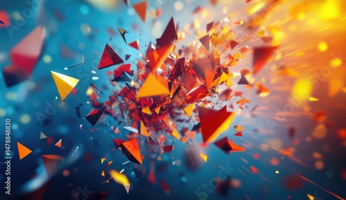 Explosive geometric fragmentation in a vibrant, dynamic display