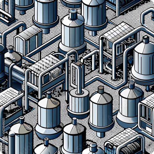 Industrial seamless vector pattern with complex machinery design  