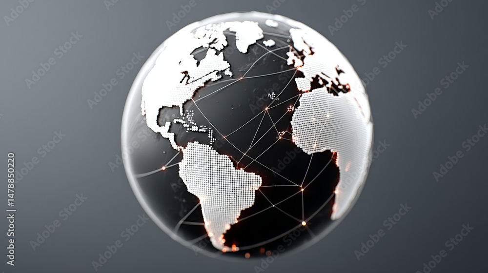 Obraz premium High quality rendering of globe showcasing interconnected networks across continents symbolizing global growth development and technological