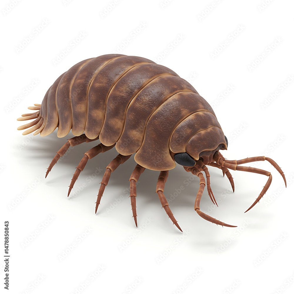 Obraz premium Realistic Isopod Pill Bug Woodlouse On White Background Detailed Close-Up