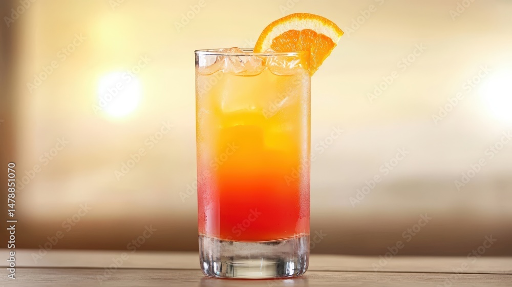 A tequila sunrise cocktail, vibrant orange hues, desert landscape A tequila sunrise cocktail, vibrant orange hues, desert landscape