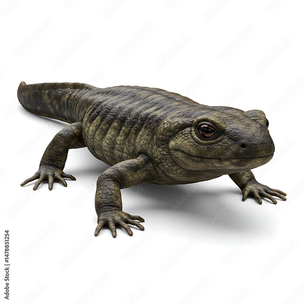 Obraz premium Salamander walking, isolated on white background, wildlife amphibian animal