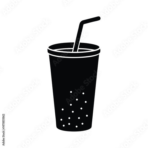 Soft Drink Cup with Straw Vector Silhouette on White Background