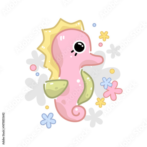 hand drawing of cute pastel seahorse design
