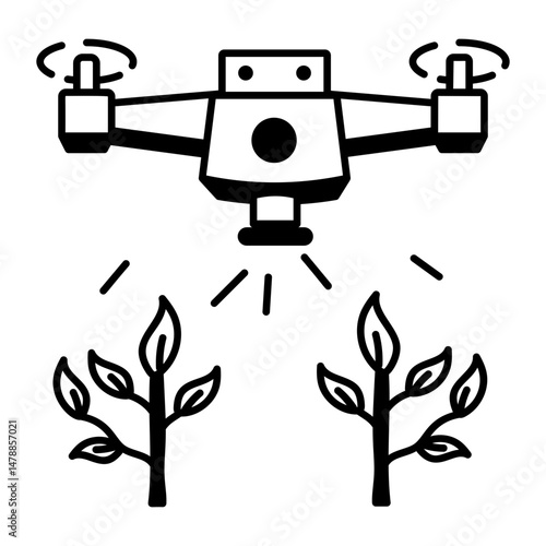 Sketchy style icon showing a flying farm drone
