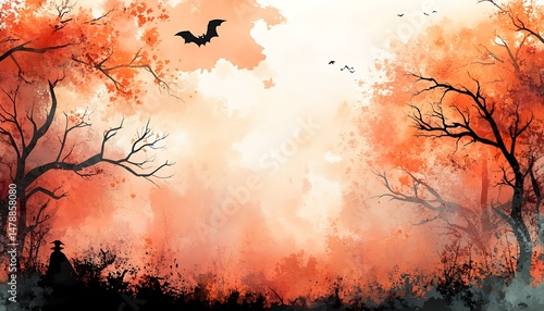 Autumnal forest at dusk