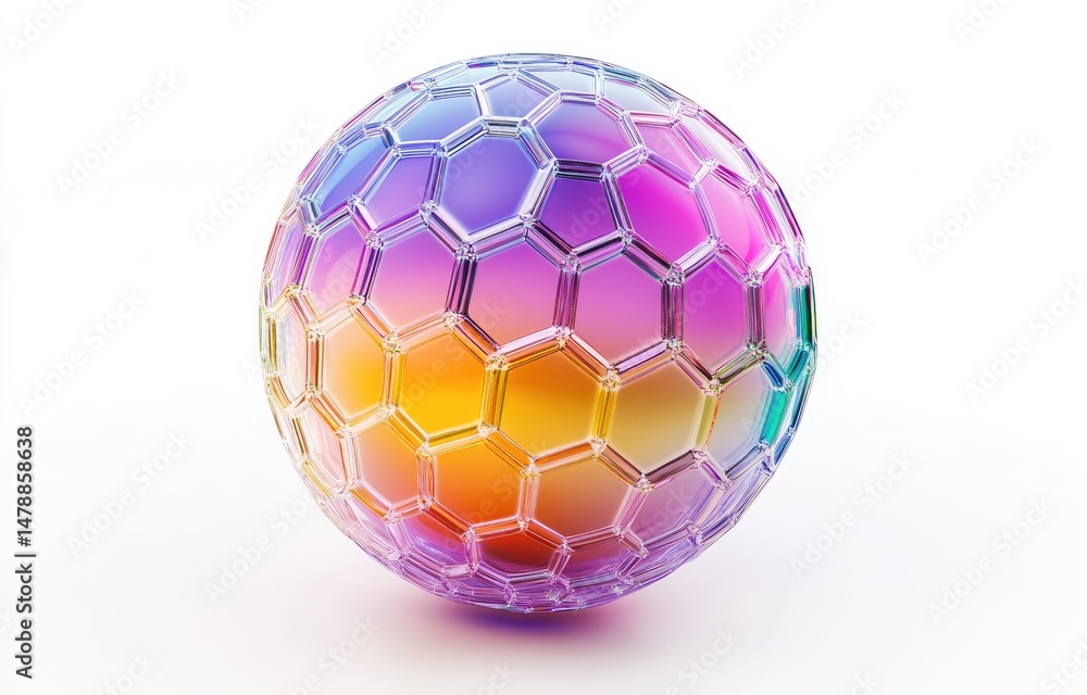 Fototapeta premium Multicolored sphere with hexagonal facets. Vibrant iridescent geometric design