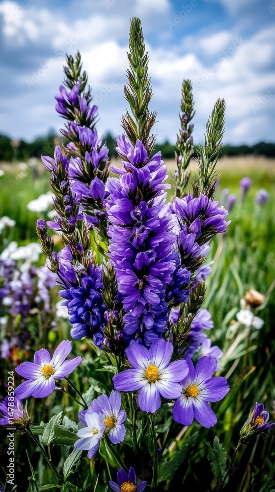 Obraz premium Vibrant Purple Wildflowers in a Summer Meadow