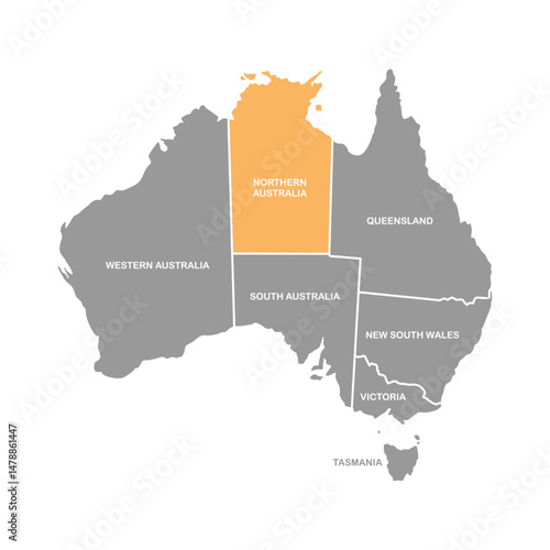 Northern Australia on orange color , Map of Australia in Mono Color Light grey, vector illustration isolated on white background