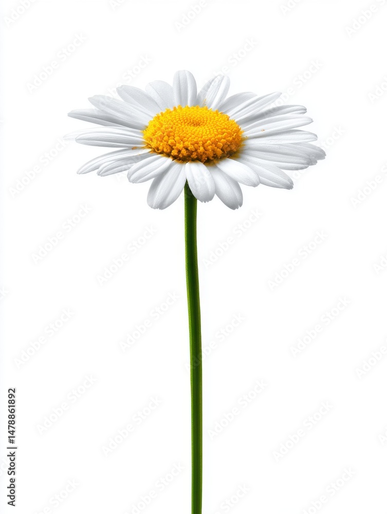 Naklejka premium Isolated daisy flower on white background studio shot single stem close up clean simple botanical garden spring