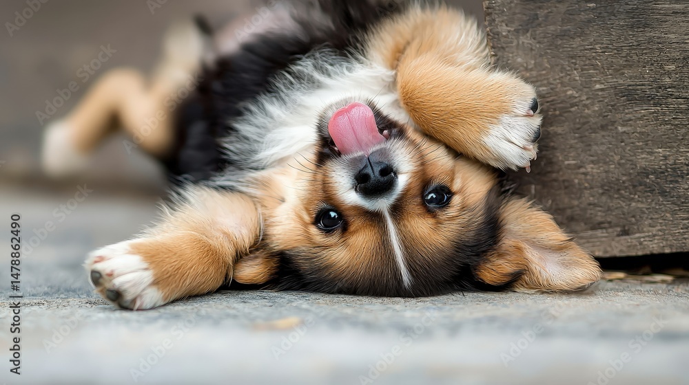 Playful corgi puppy rolling on the ground outdoor setting animal photography bright atmosphere close-up view Playful corgi puppy rolling on the ground outdoor setting animal photography bright atmosphere close-up view