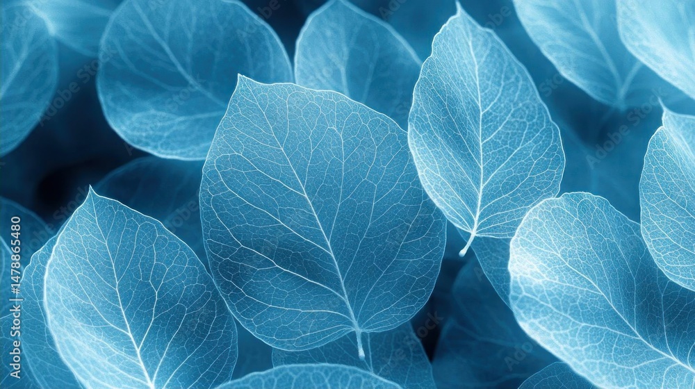 Obraz premium Serene Blue Leaves Nature Background Texture