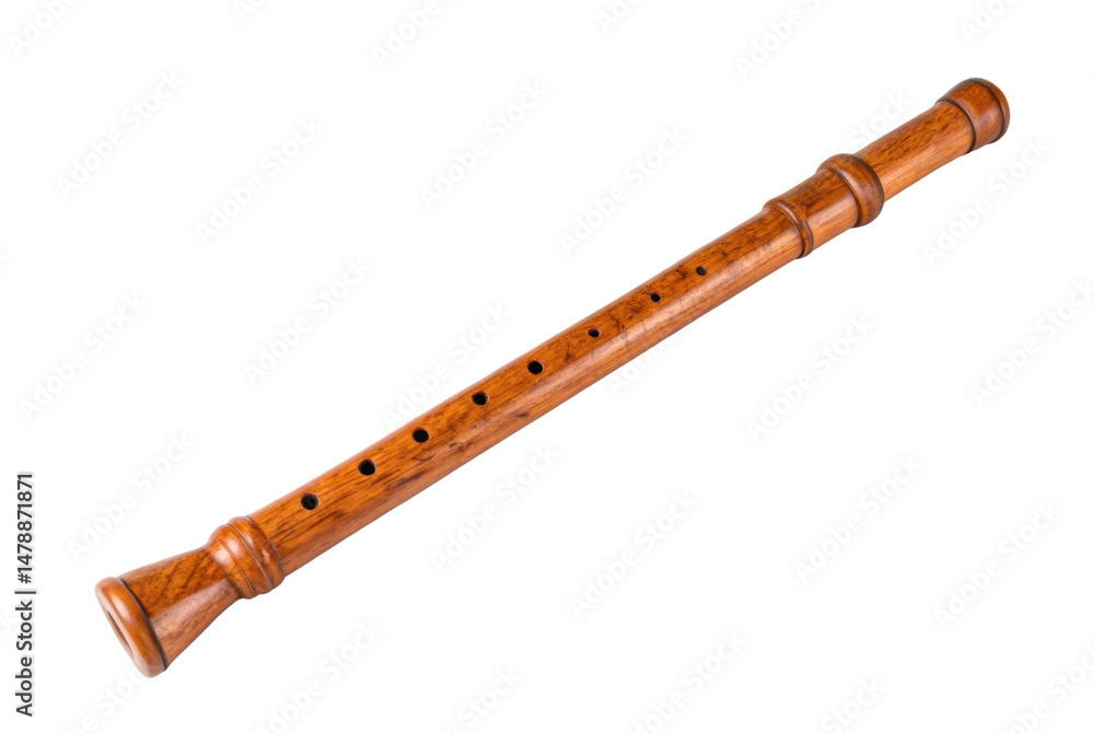 Naklejka premium PNG Wooden recorder flute on black background with detailed holes and textured surface