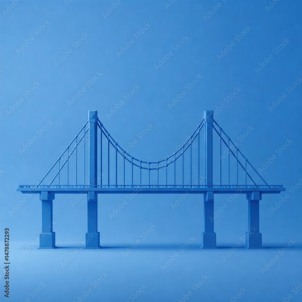 Fototapeta premium Minimalist blue suspension bridge model on monochrome background