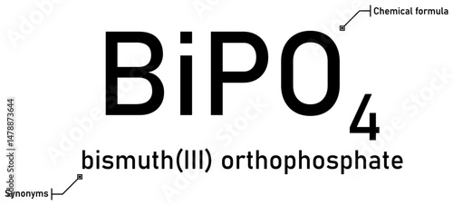 Bismuth(III) orthophosphate chemical formula and synonyms with callout titles