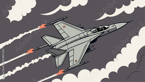Fighter Jet with Missiles in Stormy Cloud Sky