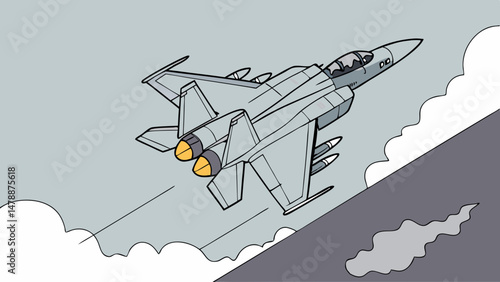 Dynamic Fighter Jet Ascending Through Cloudy Sky Artwork