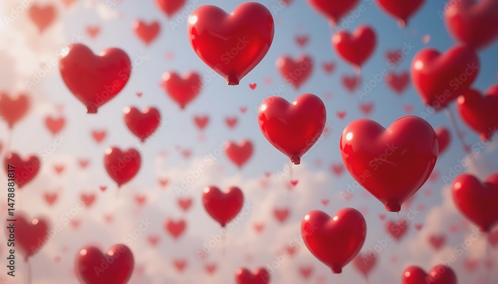 Romantic Red Heart Balloons Floating in Sky: Valentine's Day, Love, & Romance Background Wallpaper Romantic Red Heart Balloons Floating in Sky: Valentine's Day, Love, & Romance Background Wallpaper