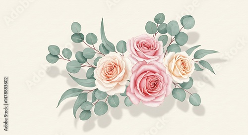 Pastel Roses and Eucalyptus: A Delicate Digital Bouquet