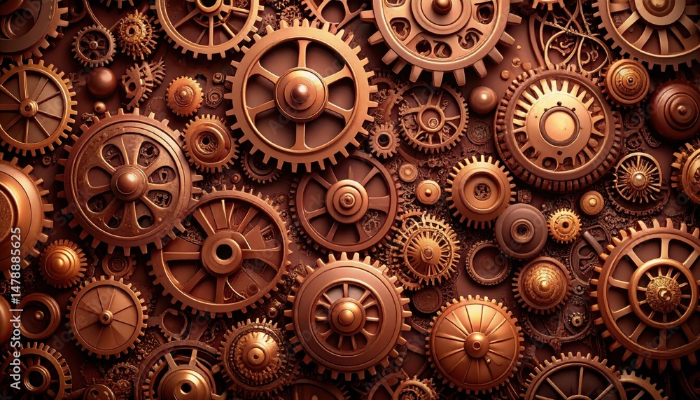 Intricate Design of Bronze Gears and Cogwheels Steampunk Background Texture Intricate Design of Bronze Gears and Cogwheels Steampunk Background Texture