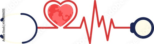 Hypertension illustration with heart, blood pressure, stethoscope, heart pulse for hypertension day, heart day. Vector isolated.