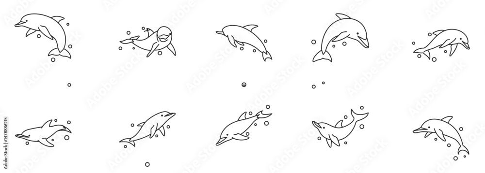 Fototapeta premium Dolphin Icon Set Multiple Style Collection. vector