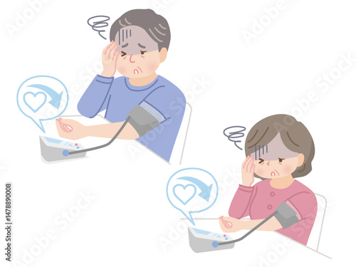 血圧を測るふくよかな中年夫婦_低血圧