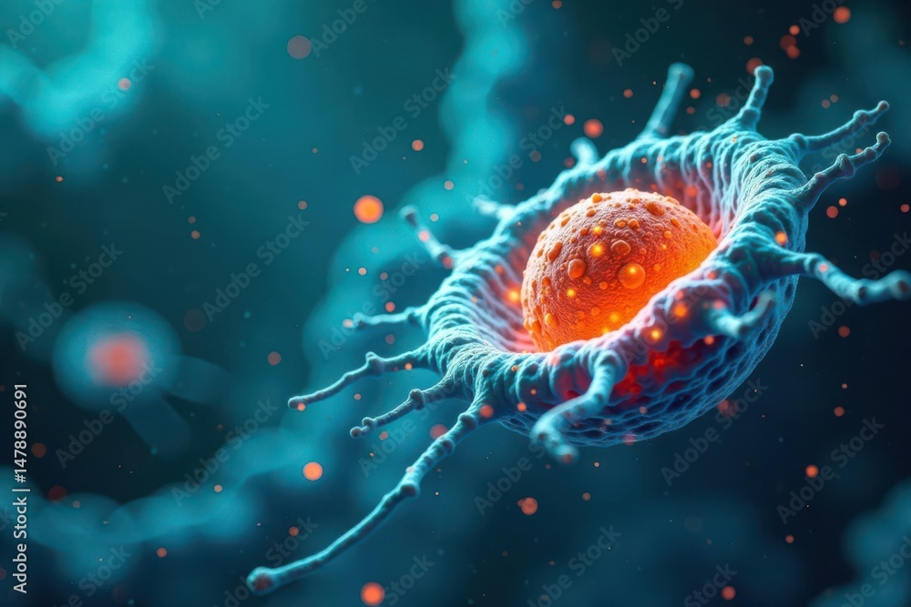 Fototapeta premium Microscopic Cellular Structure An Intricate Visualization of a Luminescent Organelle Within a Complex Cytoplasmic Matrix