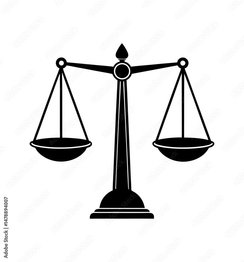 Elegant black silhouette of justice scales isolated on a pure white background Elegant black silhouette of justice scales isolated on a pure white background