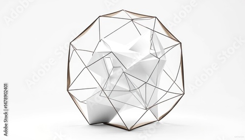 Complex Wireframe Design Enclosing Abstract White Geometric Structures on Seamless Backdrop