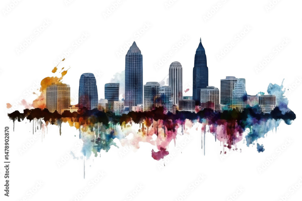 Obraz premium city skyline painted with vibrant colors at night and building style