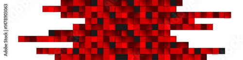 Bright red pixel cubes abstract background in red black gradient tones. Vector modern digital abstract mosaic squares pattern. Web header banner