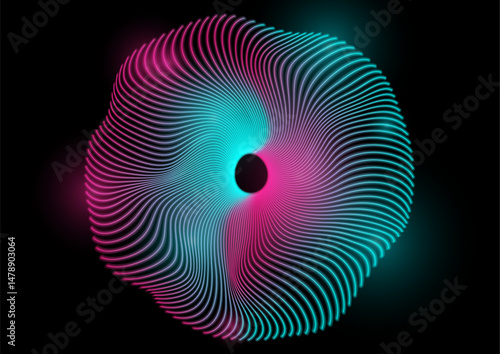 Blue curved twisted circular lines abstract futuristic tech background. Vector minimal art design