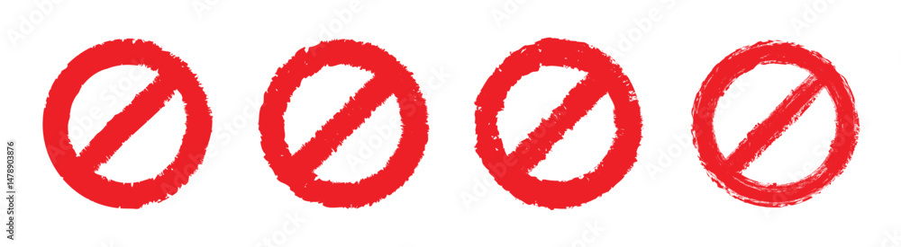 Grunge prohibition sign. Empty prohibition sign, no symbol. Red stop sign vector illustration set. Forbidden sign in red ink stamp. Grunge prohibition sign. Empty prohibition sign, no symbol. Red stop sign vector illustration set. Forbidden sign in red ink stamp.