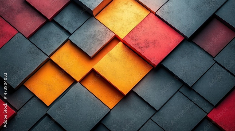 Fototapeta premium Abstract geometric pattern orange red gray cubes