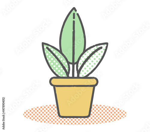 鉢植えの観葉植物のシンプルなカラーイラスト