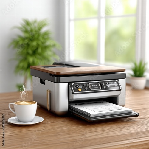 Silver and Wood Multifunction Printer on Wooden Table in Home Office