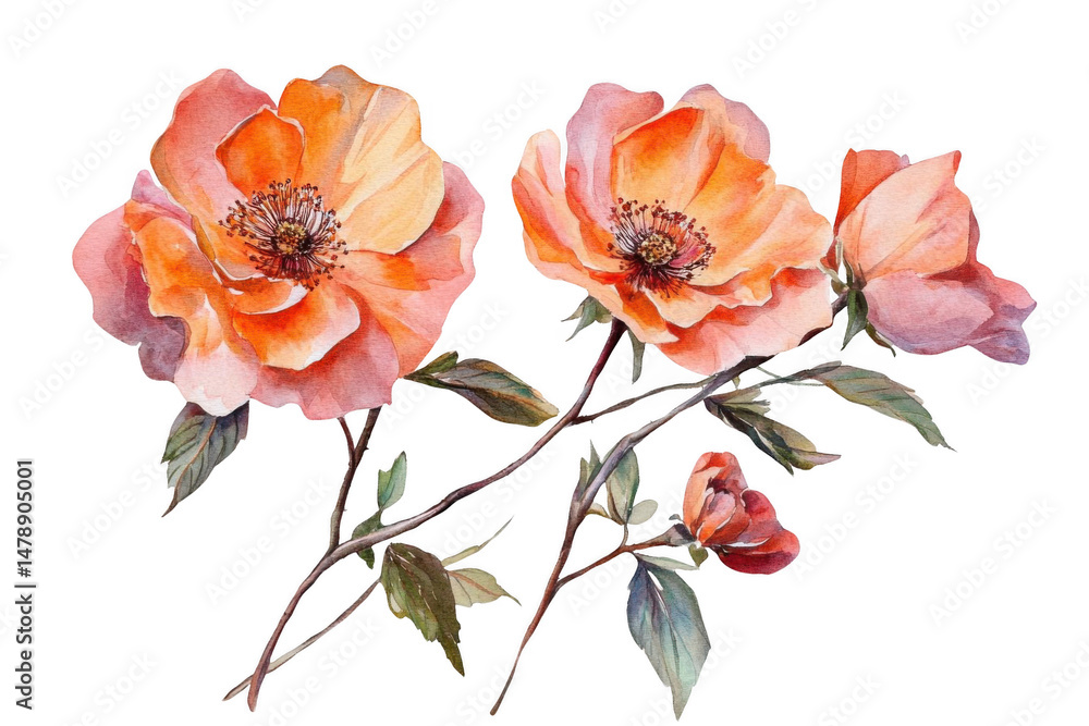 Naklejka premium Watercolor Roses Bloom Elegantly with Artistic Touch And Floral Still Life Theme