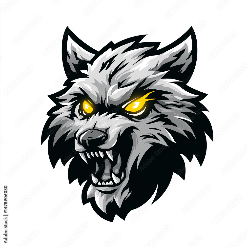 Fototapeta premium Wild Howl: A fierce and detailed illustration of a wolf, showcasing its intense gaze and predatory spirit, embodies the essence of untamed wildness and primal energy. 