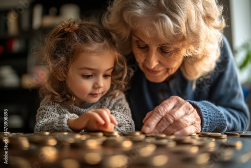 child money saving grandfmother family coin senior finance bank piggybank happy investment granddaughter girl financial elderly cash
