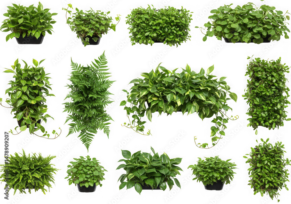 Obraz premium Assorted foliage plants collection isolated on transparent background