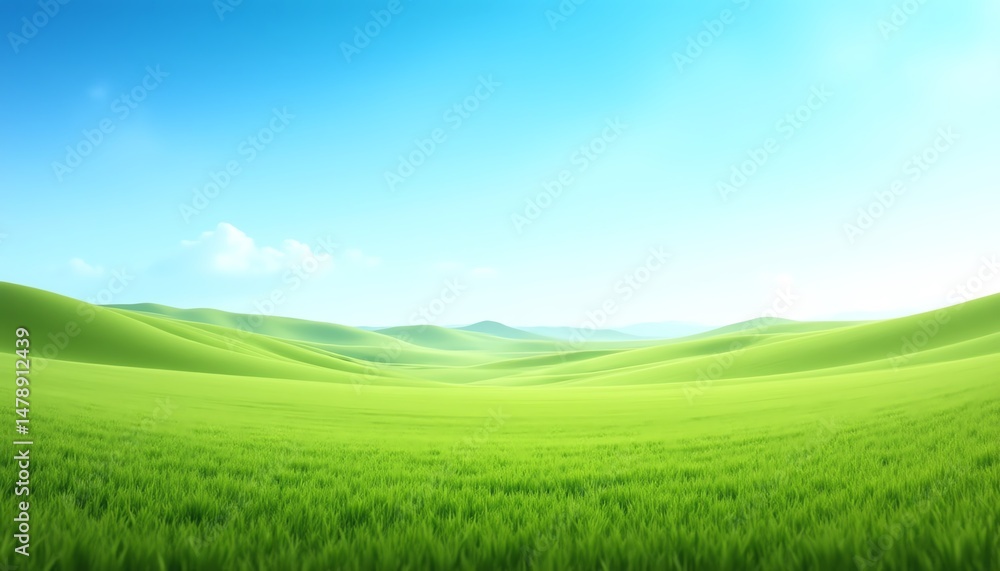 Obraz premium Vast green landscape under a clear blue sky.
