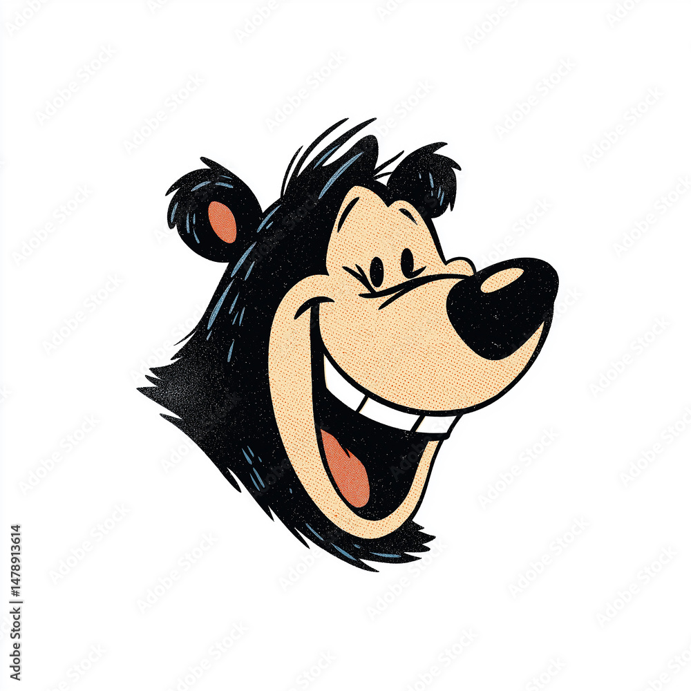Obraz premium Smiling Bear Illustration: A cheerful cartoon bear with a wide, toothy grin. The illustration features a black bear's head with simple, stylized features.