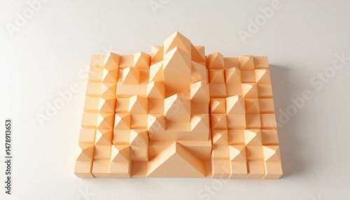 Abstract pyramid structure with geometrical shapes in peach color on a neutral background