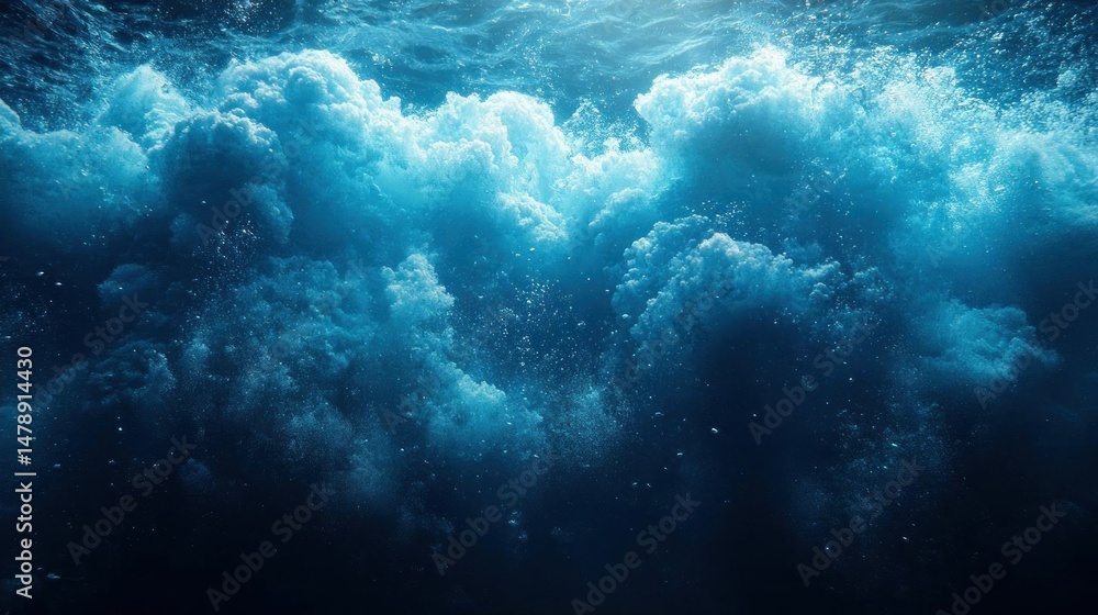 Fototapeta premium Underwater Ocean Bubbles Deep Sea Diving Scene