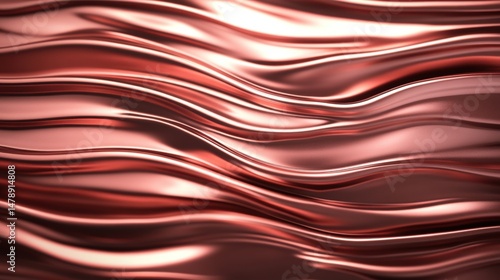 Waves of metallic copper exhibit a smooth, reflective surface, showcasing intricate details and an artistic flow that captivates the viewer