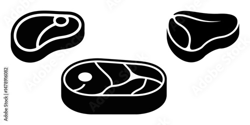 Artificial Vegan Meat Silhouette Icon. Vegetarian Fake Meat Plant Based icon isolated on white background, single Meat icon silhouette set, Meat icon set. Beef vector illustration. Steak symbol. BBQ.