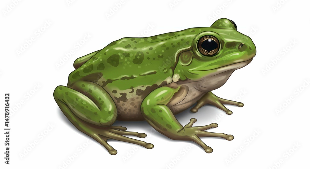 Obraz premium Illustration of a green frog on a white background