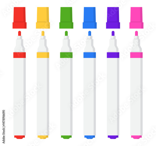 Colored markers pen cartoon clipart stationary illustration 