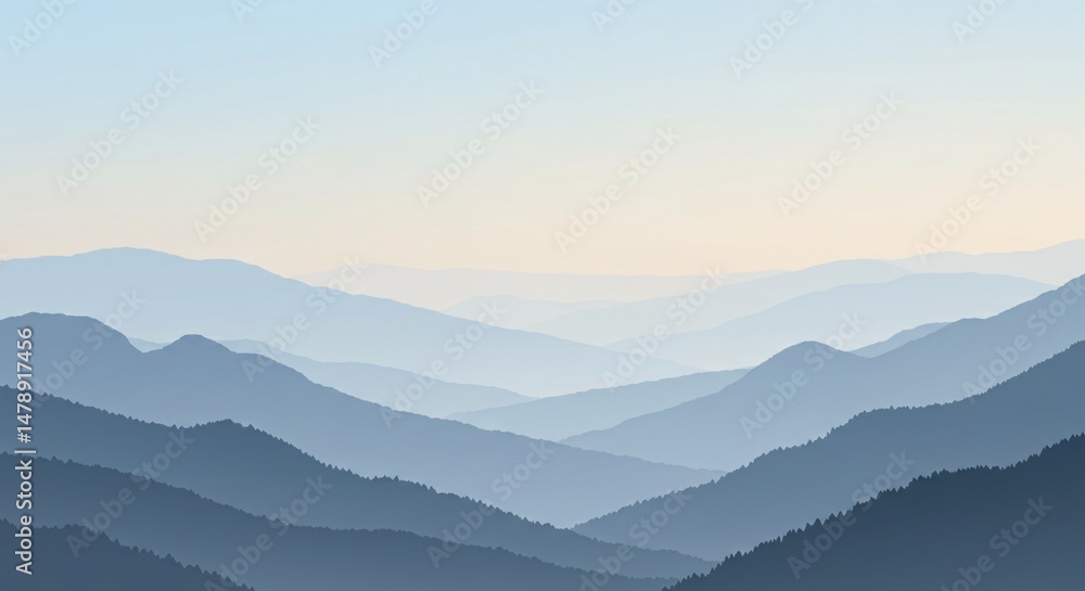 Naklejka premium Serene Blue Mountains Landscape A Breathtaking View of Rolling Hills